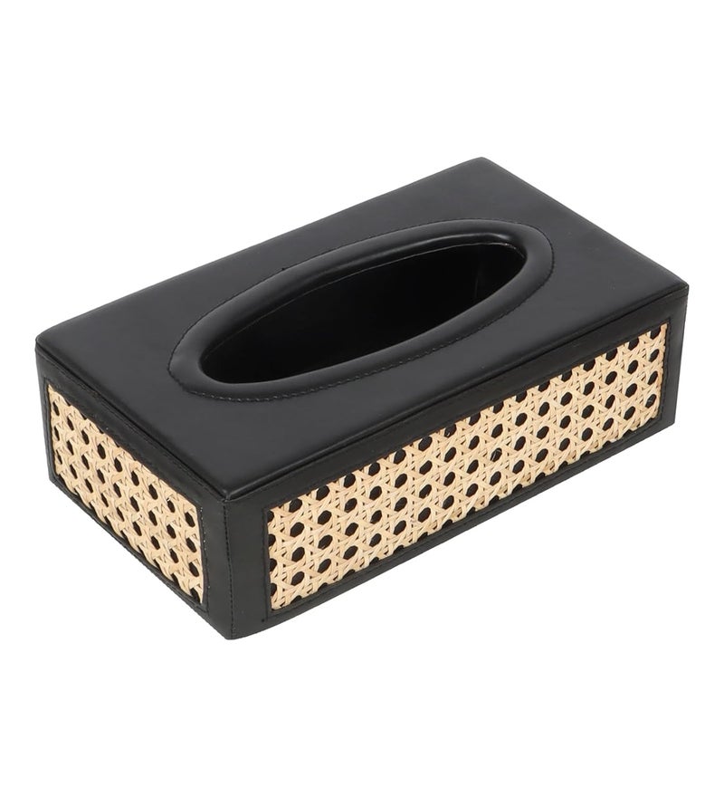 AKWAY Rattn Tissue Box Holder Paper Napkin Holder Cane Tissue Dispenser for Home Cane Tissue Box for Bathroom Bedroom Office Restaurant and Car Decoration Rectangle ShapeBlack - Image 3
