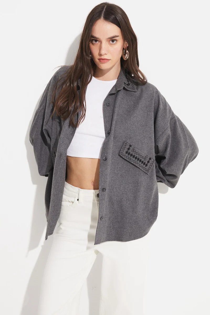 JUNE Embroidered Detail Shirt