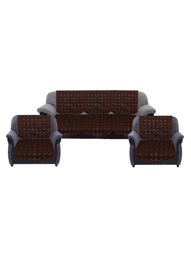 Kuber Industries Floral Sofa Cover 5 Seater|Cotton Sofa cover 3 Seater And 2 Seater|Full cover Set For Couch Seat|Pack of 6 (Brown) - Image 1