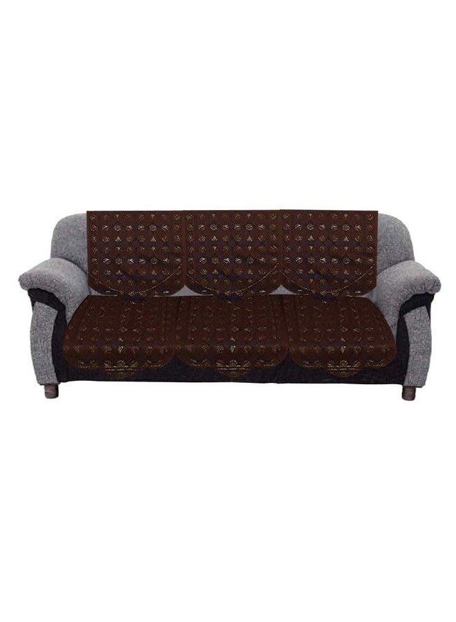 Kuber Industries Floral Sofa Cover 5 Seater|Cotton Sofa cover 3 Seater And 2 Seater|Full cover Set For Couch Seat|Pack of 6 (Brown) - Image 2