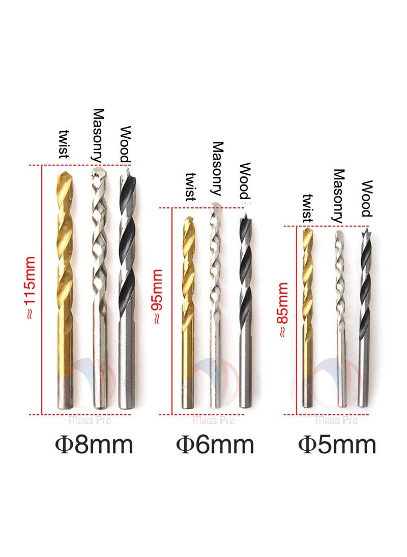 Mass Pro - Mass Pro 600W Power Drill Machine With 9Pcs Drill Bits for Making Holes in MetalWoodConcrete with Reverse Rotation and Variable Speed Hammer Drill 10 mm Chuck Size 600 W - Image 1