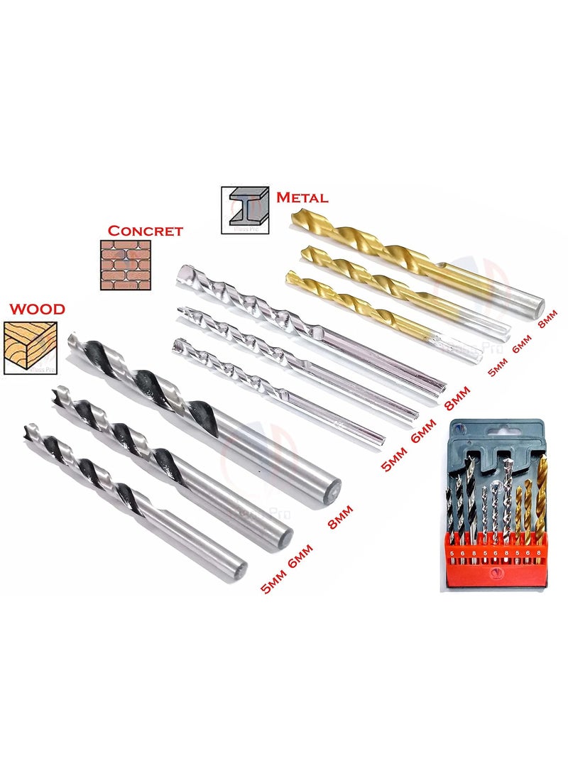 Mass Pro - Mass Pro 600W Power Drill Machine With 9Pcs Drill Bits for Making Holes in MetalWoodConcrete with Reverse Rotation and Variable Speed Hammer Drill 10 mm Chuck Size 600 W - Image 1