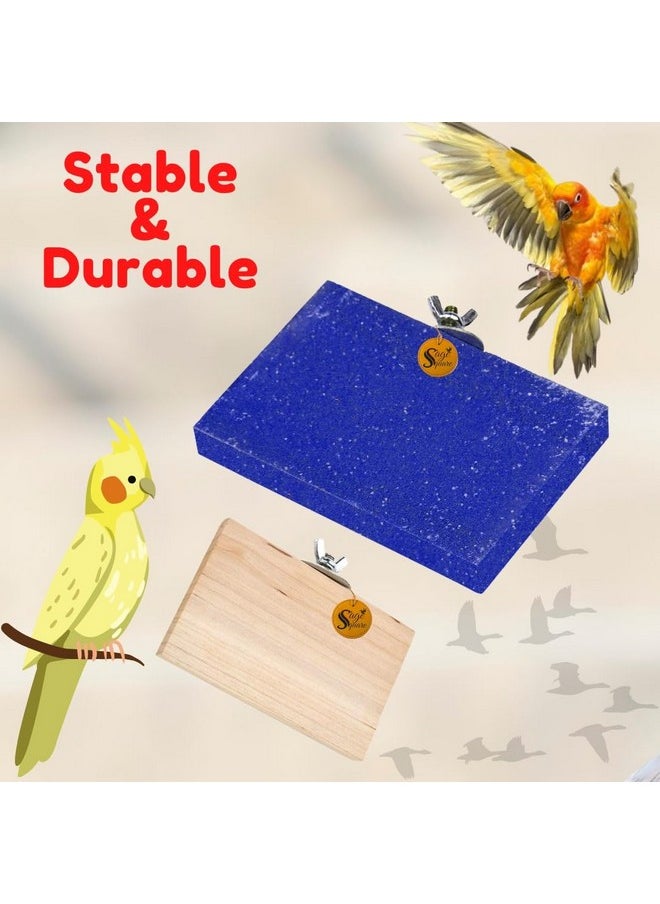 Sage Square Wooden Stand Sand Platform Made Of Natural Wood, Combo Of Two (3*4.5 & Sand 6*4.5 Inch) Rectangle Shaped Perch Stand, Cage Accessories, Playful Toy, Suitable For Birds, Parrots, Budgies  - Image 2
