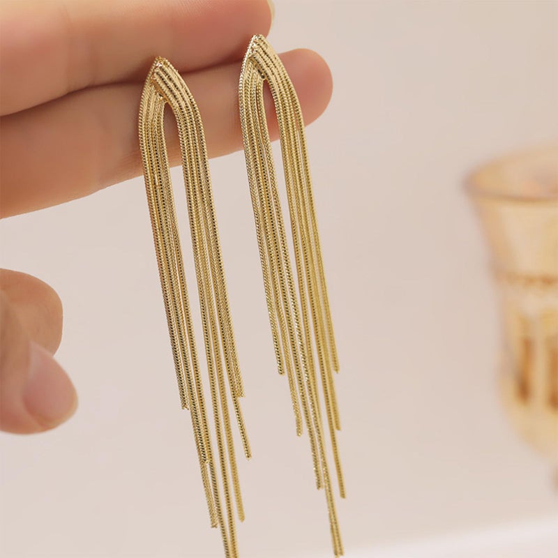 WMM Long Tassel Earrings for Women Gold Dangle Earrings Metal Chain Gold Statement Earrings, Punk Long Threader Earrings Wedding Bridesmaid Prom Party - Image 5