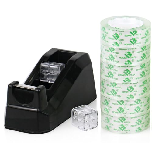 BOMEI PACK Tape Dispensers Desk, 1 Pack Black with 6Rolls Transparent Tape Refills, 1 Inch Core, for Gift Wrapping, School, Office and Home - Image 5