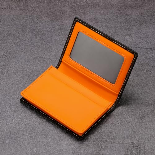 HISCOW Leather Business Card Case Holder for Men & Women, Italian Calfskin (Matte Black Orange) - Image 5