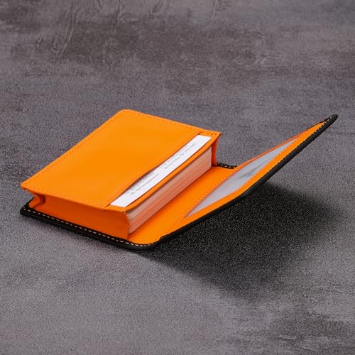 HISCOW Leather Business Card Case Holder for Men & Women, Italian Calfskin (Matte Black Orange) - Image 4