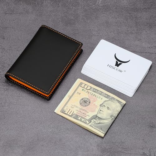 HISCOW Leather Business Card Case Holder for Men & Women, Italian Calfskin (Matte Black Orange) - Image 3