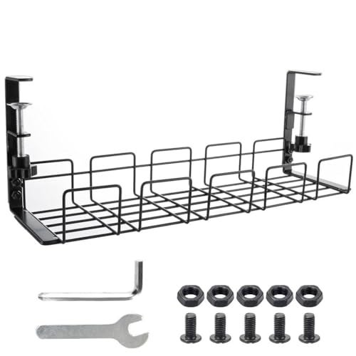 OFIFO® No Drill Under Desk Cable Management Tray, Space-Saving Rack, Sturdy Metal Wire Organizer Basket for Office and Home Standing Desk (40x13x15cm) - Image 1