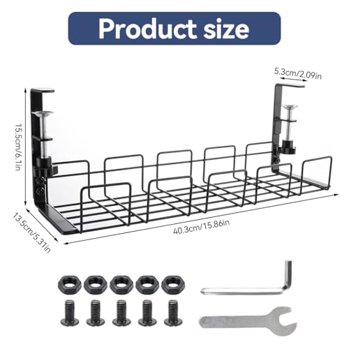OFIFO® No Drill Under Desk Cable Management Tray, Space-Saving Rack, Sturdy Metal Wire Organizer Basket for Office and Home Standing Desk (40x13x15cm) - Image 3