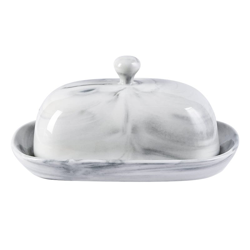 Yundu Yundu Grey Marble Butter Dish with Lid Ceramics Butter Keeper Container Perfect for EastWest Butter 