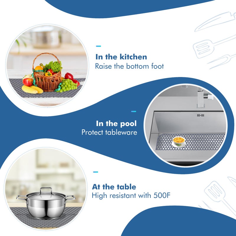 Bestjing Silicone Sink Protectors for Kitchen Sink - 28.4"x 14.3" Kitchen Protector Accessory, Non-Slip Heat Resistant Mat for Bottom of Farmhouse Porcelain Stainless Steel (Top Right Drain Hole,Gray) - Image 4
