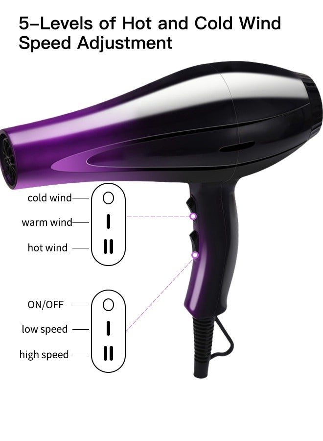 Generic Professional Salon Hair Dryer, Blow Dryer Active Oxygen Negative ions Dryer with Attachments for Fast Drying for Family, Low Noise (Gradient purple, 1 Accessory)  - Image 3
