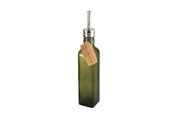 PRO SERIES OLIVE OIL GLASS CRUET 8 OZ GREEN AND SILVER