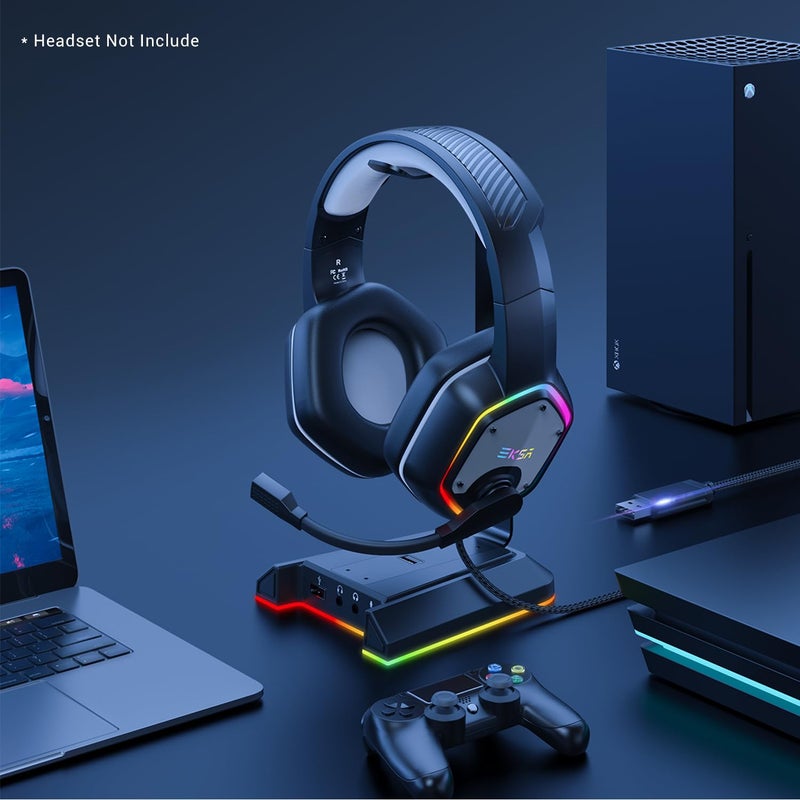 Gaming Headphone Headset Stand Aluminum RGB Headset Headphone Stand Holder with USB Charger 7 1 Surround Sound and 3 5mm Port Fit for Gamers Gifts Desk Gaming Accessories - Image 2