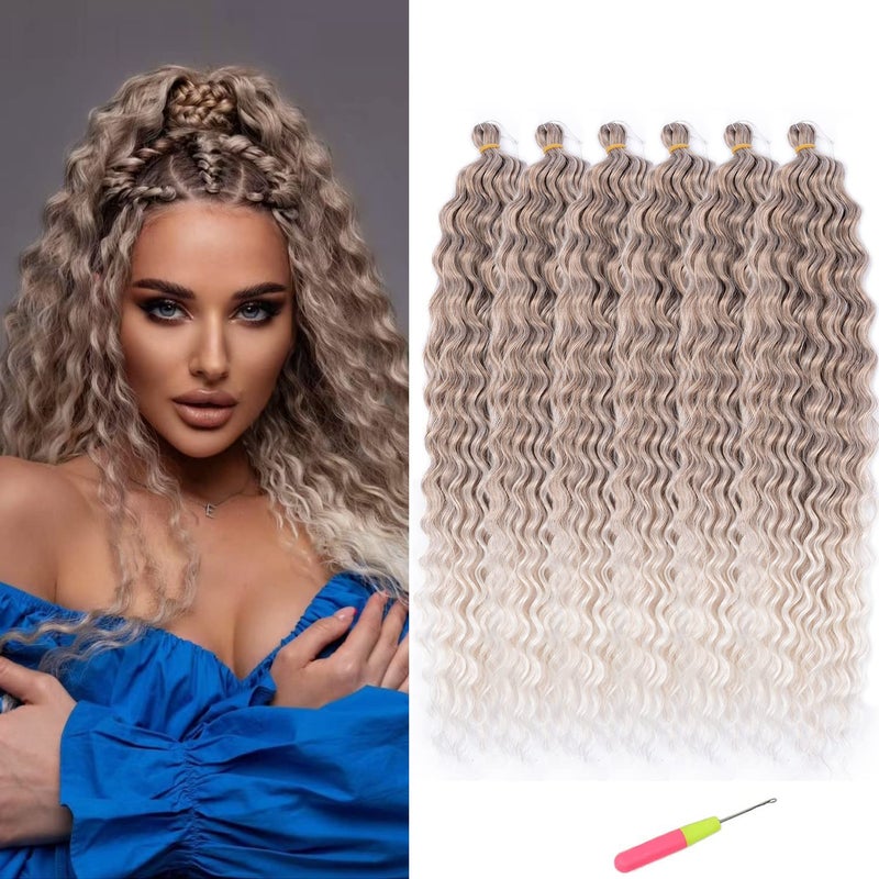 MAYSA Curly Braiding Crochet Hair Synthetic Deep Wave Crochet Hair 30 Inch 6Packs Ocean Wave Hair Extension for Women 1056c Brown mix Blond
