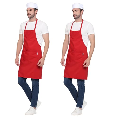 uniformer Apron for Men and Women | Durable & Stylish for Kitchen, Restaurant, Cafes | Ideal for Chefs, Bakers & Home Cooks | Easy to Clean | Unisex Design (Red_Pack of 2) - Image 1