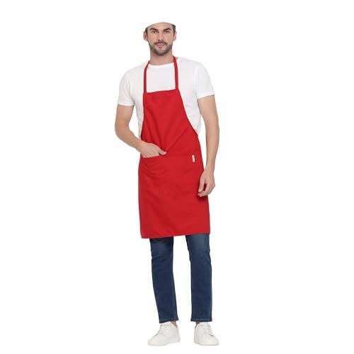 uniformer Apron for Men and Women | Durable & Stylish for Kitchen, Restaurant, Cafes | Ideal for Chefs, Bakers & Home Cooks | Easy to Clean | Unisex Design (Red_Pack of 2) - Image 2