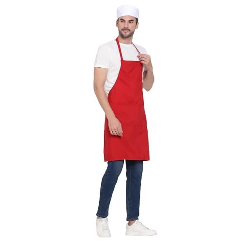 uniformer Apron for Men and Women | Durable & Stylish for Kitchen, Restaurant, Cafes | Ideal for Chefs, Bakers & Home Cooks | Easy to Clean | Unisex Design (Red_Pack of 2) - Image 5