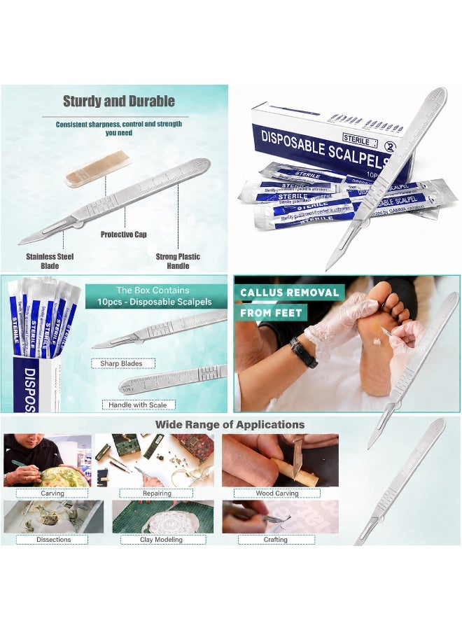 NOVAMED Sterile Disposable Scalpel with Stainless Steel Blade & Silver Plastic Handle – 5 PCS Pack - Image 2