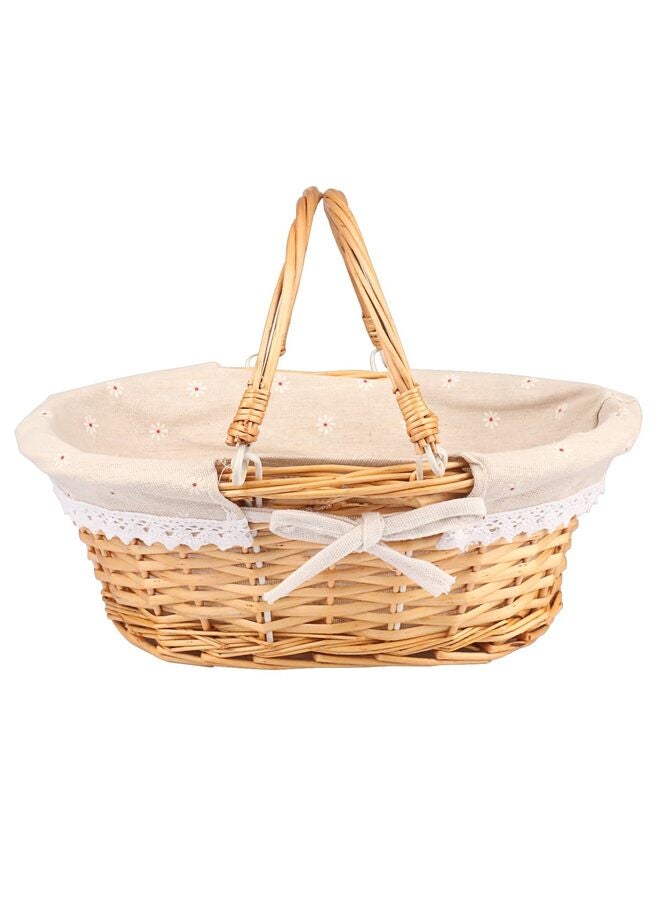 LAMAY 2 Pack Wicker Basket with Handle, 12.6x9.8x5.5 inch Wicker Picnic Basket with Liner, Empty Gift Basket, Oval Willow Woven Basket for Fruit, Candy, Gathering, Wedding, Picnic ,Natural - Image 2