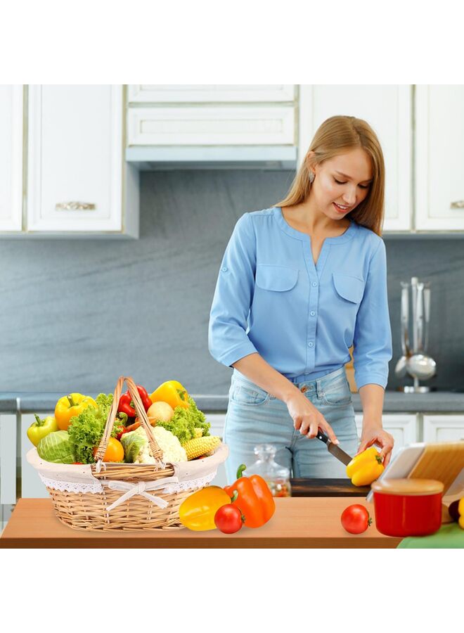 LAMAY 2 Pack Wicker Basket with Handle, 12.6x9.8x5.5 inch Wicker Picnic Basket with Liner, Empty Gift Basket, Oval Willow Woven Basket for Fruit, Candy, Gathering, Wedding, Picnic ,Natural - Image 5