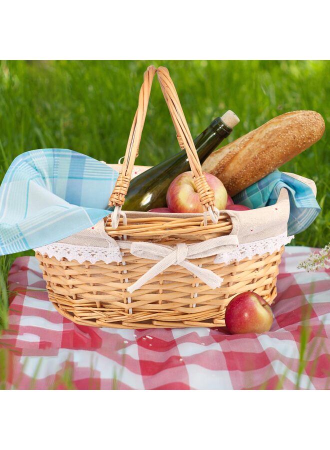 LAMAY 2 Pack Wicker Basket with Handle, 12.6x9.8x5.5 inch Wicker Picnic Basket with Liner, Empty Gift Basket, Oval Willow Woven Basket for Fruit, Candy, Gathering, Wedding, Picnic ,Natural - Image 4