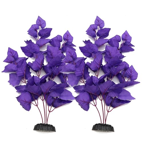 ALEGI Silk Aquarium Plants 16 Inch Artificial Silk Plants Decorations for Fish TankAquarium Dcor Plastic Plants Purple 2 Pack - Image 1