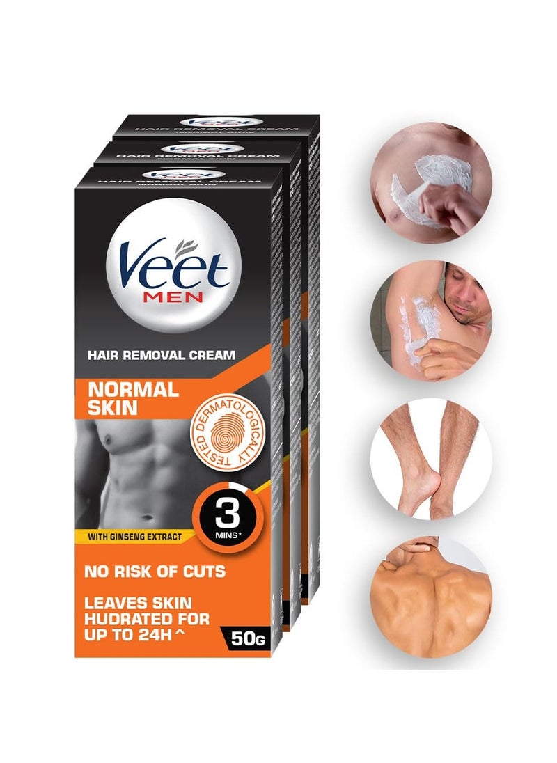 Veet Veet Hair Removal Cream for Men, Normal Skin - 50g Each (Pack of 3)  - Image 1