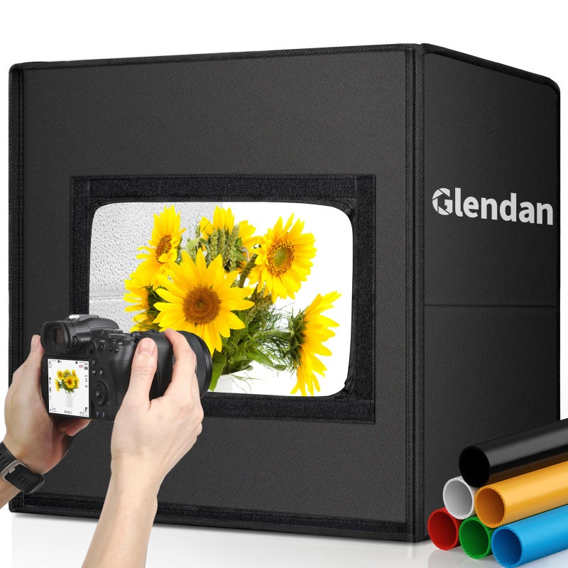 Glendan Light Box Photography Portable Photo Studio Light Box 16 x 16 Professional Dimmable Shooting Tent Kit with 216 LED Table Top Light 6 Backdrops Photo Box for Product Photography
