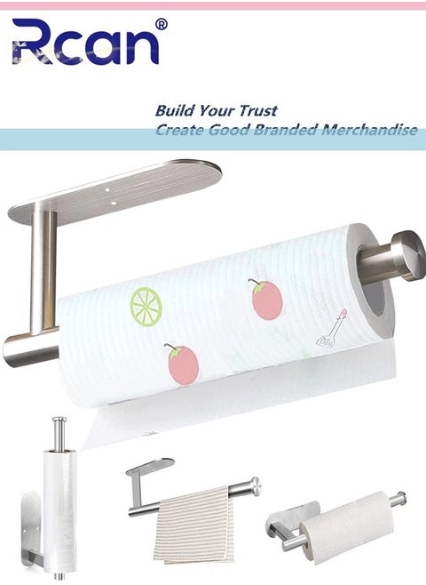 Kitchen Roll Paper Holder Towel Holder Self Adhesive or Drilling to Install Stainless Steel Paper Holder for Kitchen Bathroom