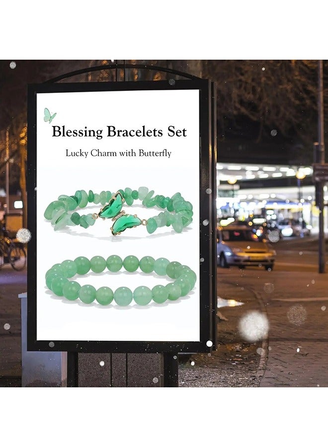 yalilai 2-piece fashion set, green crystal obsidian quartz bead butterfly bracelet, women's elastic bracelet, positive energy daily commuting hot selling - Image 2