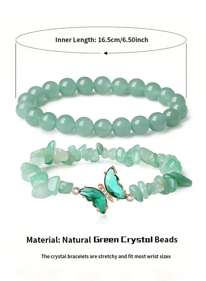 yalilai 2-piece fashion set, green crystal obsidian quartz bead butterfly bracelet, women's elastic bracelet, positive energy daily commuting hot selling - Image 3