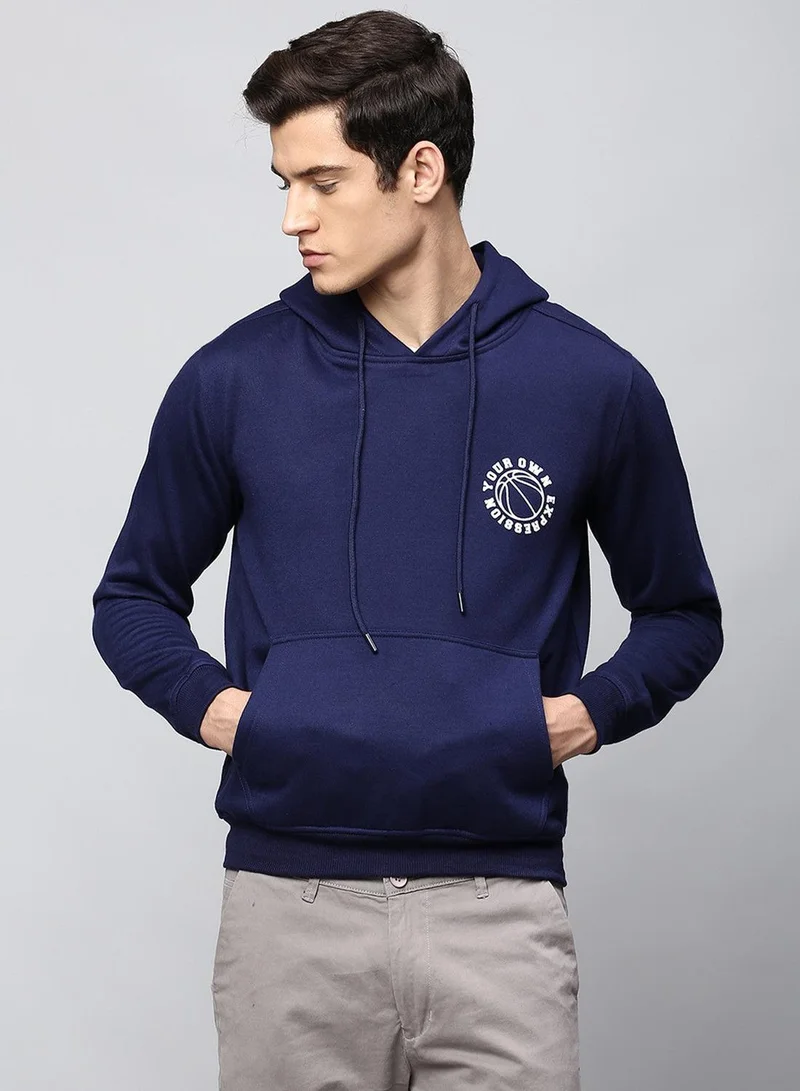 Regular Fit Navy Sweatshirt for Men - Polycotton, Solid, Hooded, Full Sleeves, Knitted Fabric