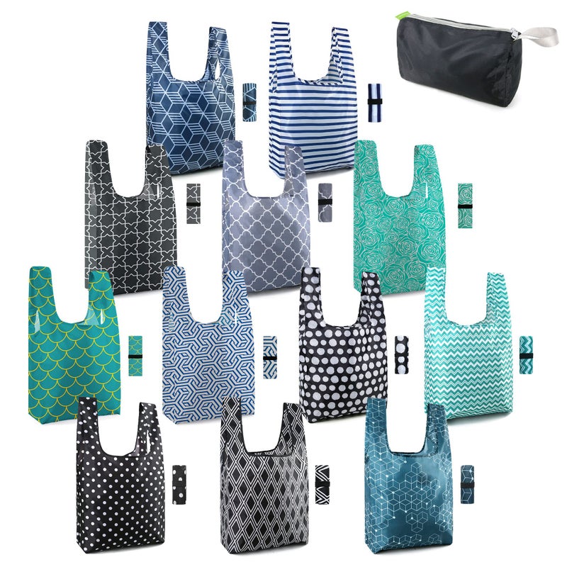 BeeGreen BeeGreen Reusable Grocery Shopping Bags Groceries Totes 12 Pack 50LBS Foldable Fashion Bags w small bag Geometry Large Grocery Bags w handles Bulk Washable Heavy Duty Polyester Fabric Cloth - Image 1