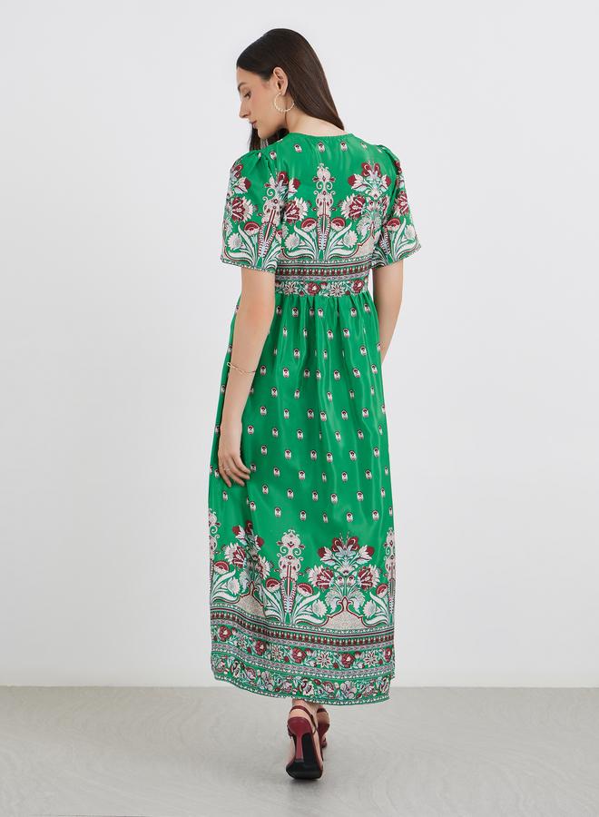 Styli All Over Print V Neck A-Line Maxi Dress - Image 5