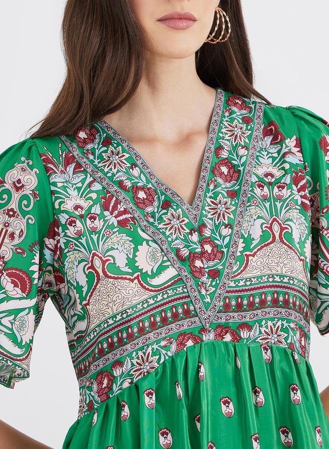 Styli All Over Print V Neck A-Line Maxi Dress - Image 4