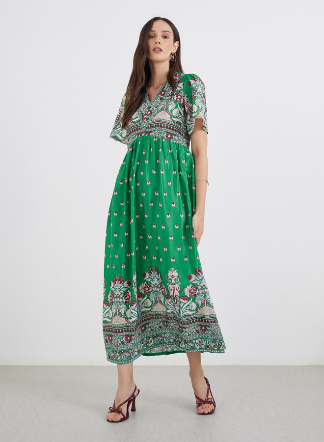 Styli All Over Print V Neck A-Line Maxi Dress - Image 2