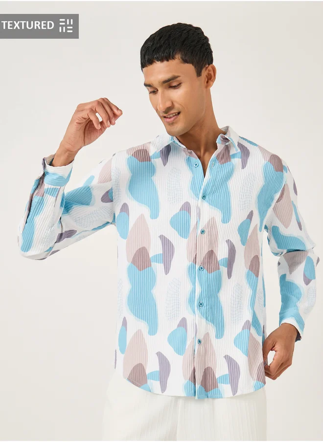 ستايلي Textured All-Over Print Spread Collar Shirt