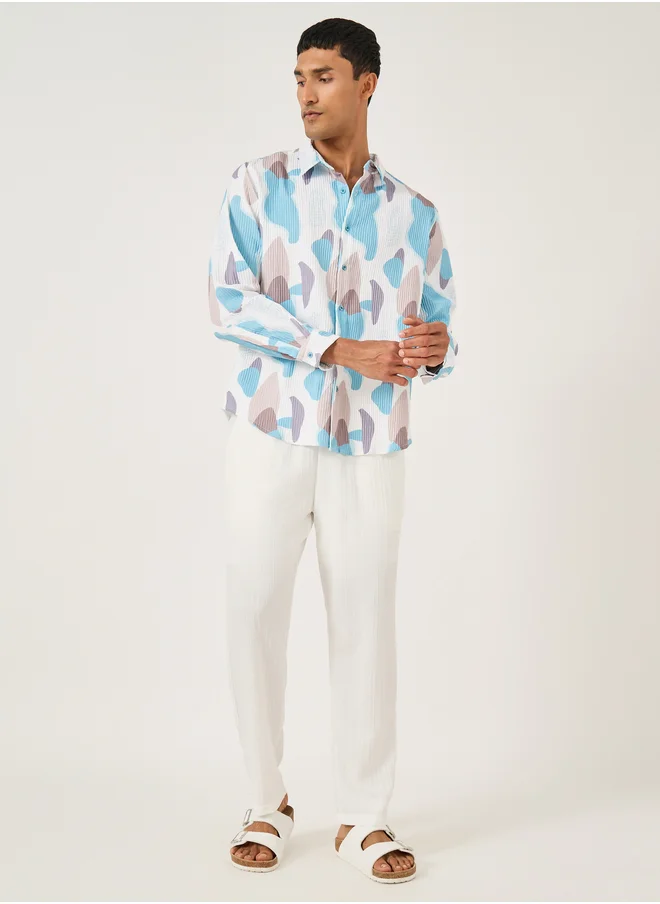 ستايلي Textured All-Over Print Spread Collar Shirt