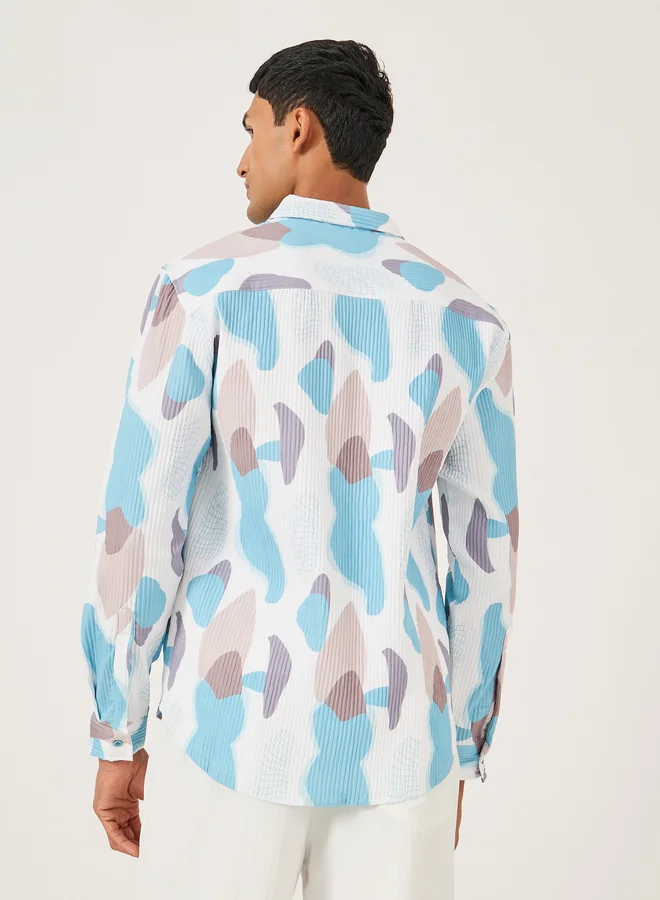 Styli Textured All-Over Print Spread Collar Shirt