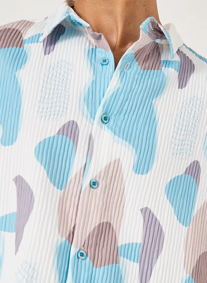 Styli Textured All-Over Print Spread Collar Shirt