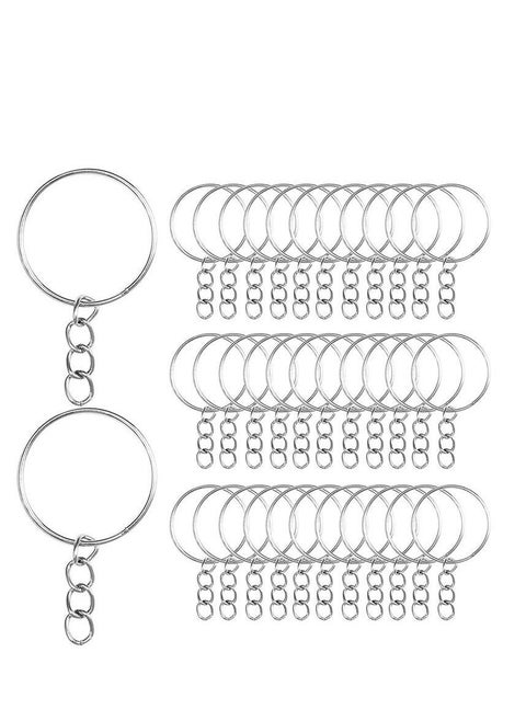 100 Pcs Split Key Rings with Chain, Leisty Nickel Plated Split Key Ring with Silver Color Metal Split Chain with Link Ring