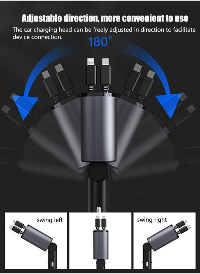 XiuWoo - 4-in-1 Retractable Car Charger with USB&Type-C-Digital Display Car Phone Charger Adapter Supports PD Fast Charging/QC3.0/FCP/AFC/MTK-Compatible with Huawei,Honor,Galaxy,Google Pixel - Image 1