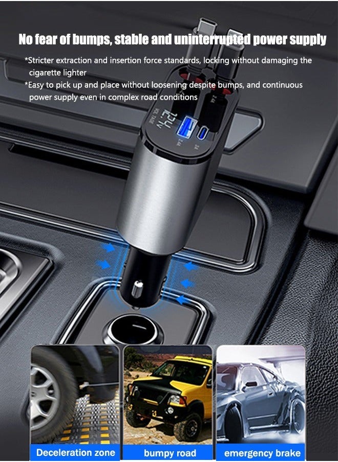 XiuWoo - 4-in-1 Retractable Car Charger with USB&Type-C-Digital Display Car Phone Charger Adapter Supports PD Fast Charging/QC3.0/FCP/AFC/MTK-Compatible with Huawei,Honor,Galaxy,Google Pixel - Image 1