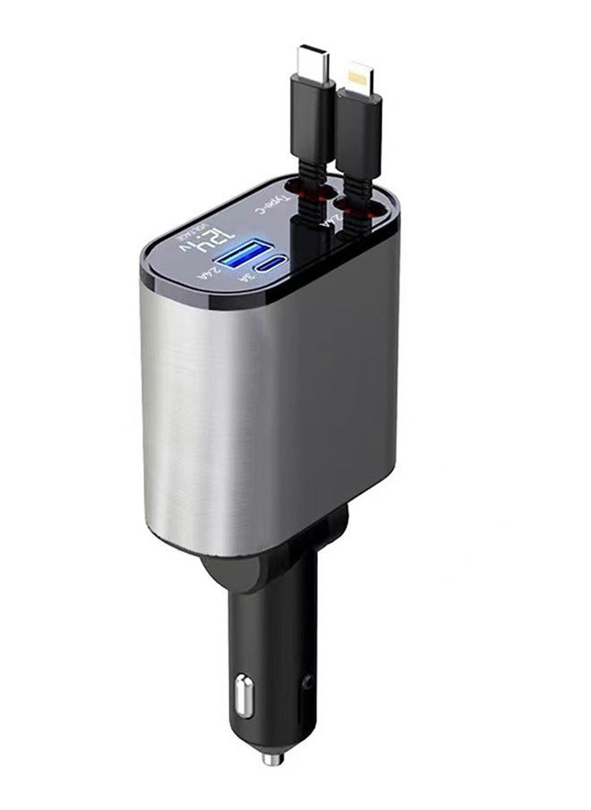 XiuWoo - 4-in-1 Retractable Car Charger with USB&Type-C-Digital Display Car Phone Charger Adapter Supports PD Fast Charging/QC3.0/FCP/AFC/MTK-Compatible with Huawei,Honor,Galaxy,Google Pixel - Image 1
