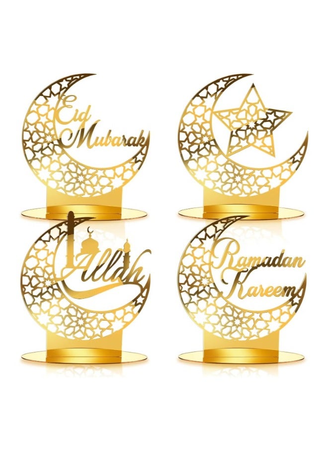 Dreamzon 4 Pieces Eid Mubarak Acrylic Moon Star Decorations Ramadan Table Decorations Ramadan Sign Kareem Table Ornaments Hollow Out Party Home Decor Gift  - Image 1
