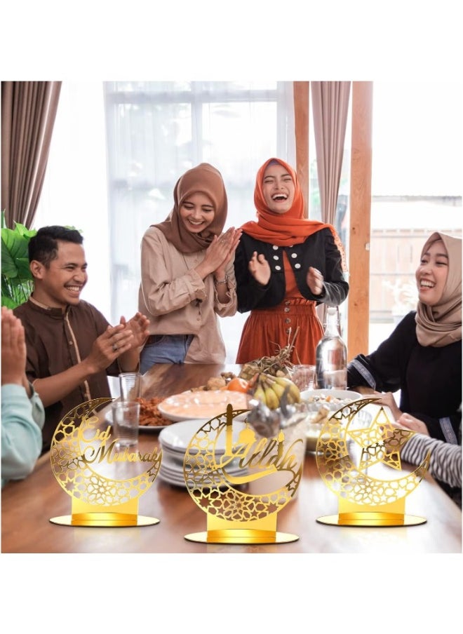 Dreamzon 4 Pieces Eid Mubarak Acrylic Moon Star Decorations Ramadan Table Decorations Ramadan Sign Kareem Table Ornaments Hollow Out Party Home Decor Gift  - Image 2