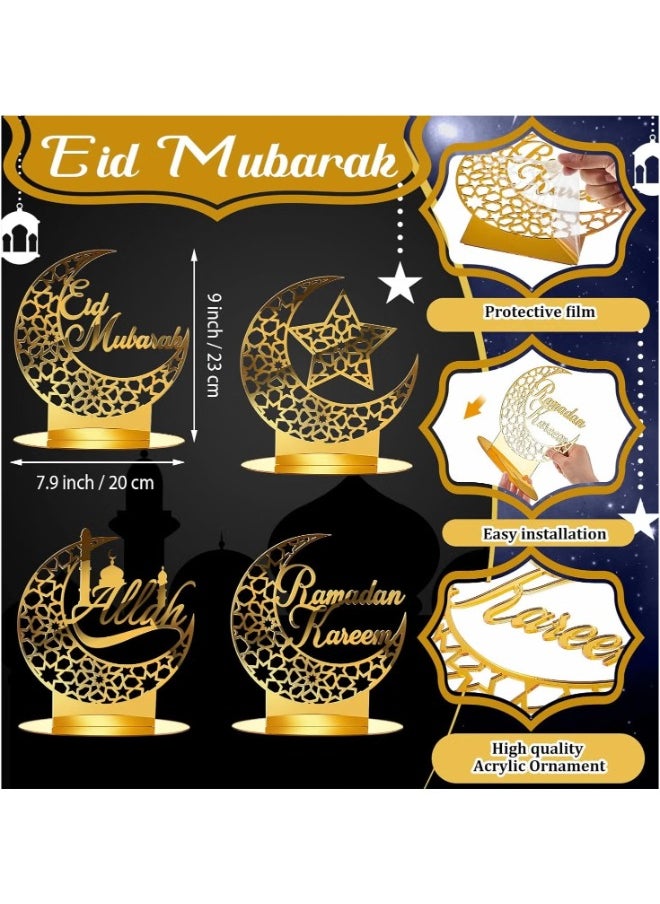 Dreamzon 4 Pieces Eid Mubarak Acrylic Moon Star Decorations Ramadan Table Decorations Ramadan Sign Kareem Table Ornaments Hollow Out Party Home Decor Gift  - Image 3
