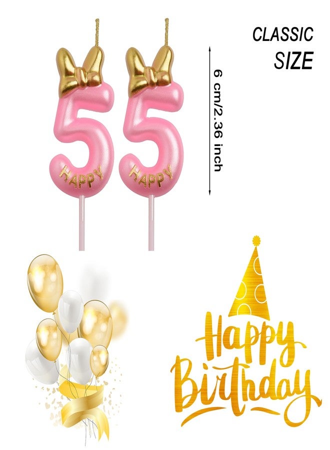 AOOLADA 55th Birthday Candles, Pink 55 Year Old Number Birthday Candles, Happy Birthday Party Decorations Cake Topper Gifts for Men Women - Image 2